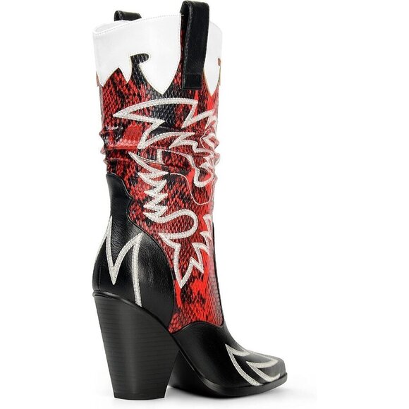 Ann Creek Low Heels Women Black Faux Leather Contrast Mid Calf Pointed toe Boots - Picture 3 of 7